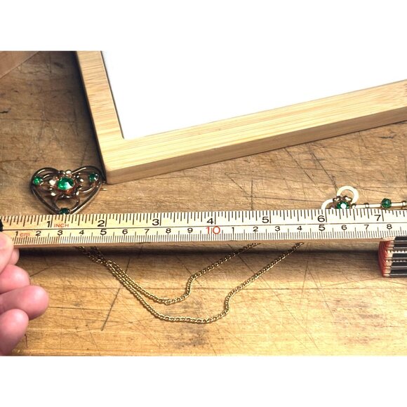 Vintage LINC 1/20 12KGF 1Heart & Key Brooch With Green Gemstones - Picture 6 of 11